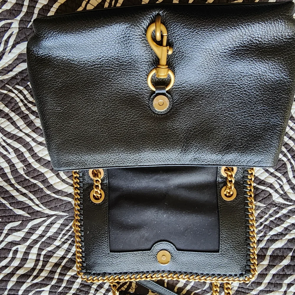 Rebecca Minkoff Black Leather Shoulder Bag with Gold Chain - Picture 8 of 10